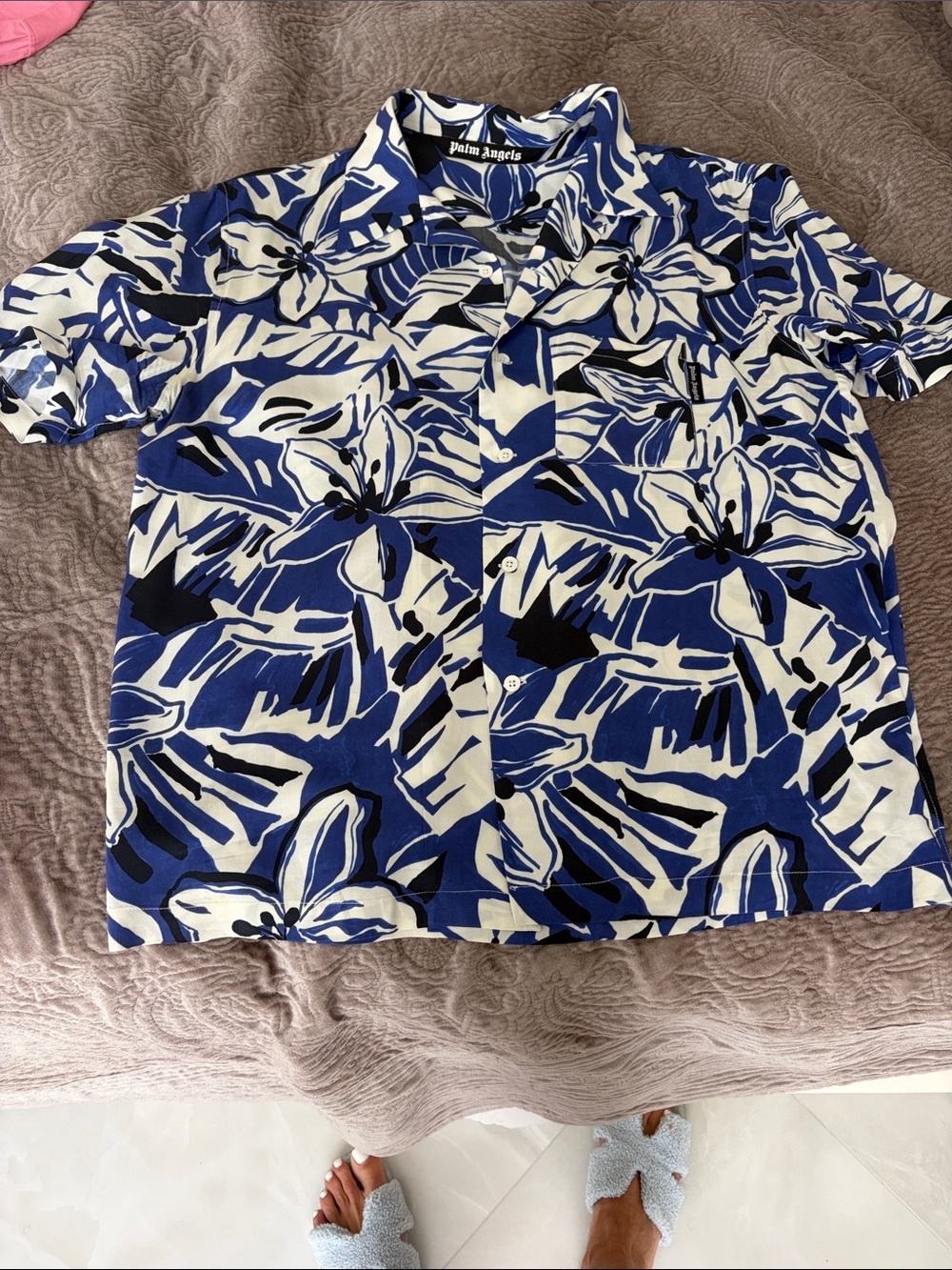 Palm Angels Blue & White Floral Short-Sleeve Camp Shirt